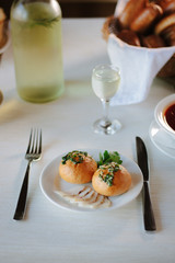 Russian and ukranian food - pampushki pastries on plate.