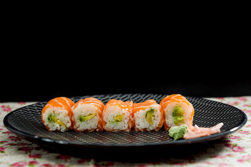 Japanese food Sushi Roll Maki of Salmon and avocado