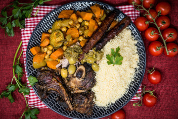 traditional moroccan dish couscous salad with Sausage