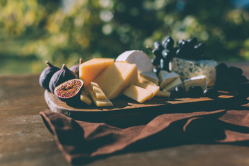 wine snacks on cutting board