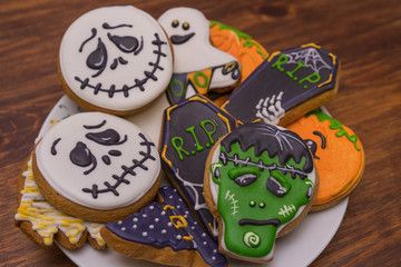 Preparing for Halloween. Halloween cookies on a plate