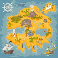 Vector map elements of fantasy pirate island in colorful illustration and hand draw of mystery realm
