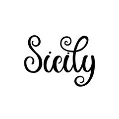 City logo isolated on white. Black label or logotype. Vintage badge calligraphy in grunge style. Great for t-shirts or poster. Sicily, Italy