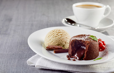 Chocolate lava cake with ice cream