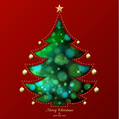 Abstract Christmas tree on red background. Vector illustration