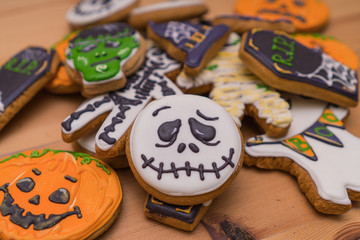 Preparing for Halloween. Halloween cookies on a Table