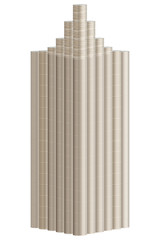 Silver coins stand vertically in columns ascending, isolated on white. Concept of revenue growth as tower