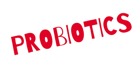 Probiotics rubber stamp. Grunge design with dust scratches. Effects can be easily removed for a clean, crisp look. Color is easily changed.