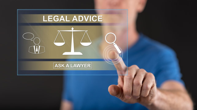 Man touching a legal advice concept on a touch screen
