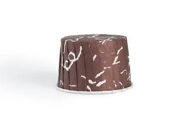 Paper baking case for cupcake ,isolated white background. Cupcake cases in brown color turning upside down ready for. celebration party, baking concept.