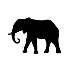 Black isolated silhouette of elephant on white background. Side view.