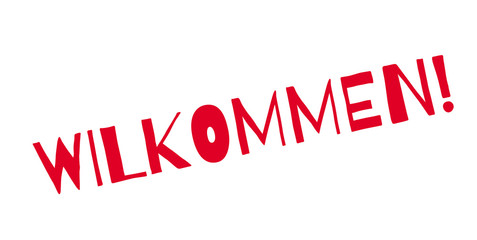 Wilkommen rubber stamp. Grunge design with dust scratches. Effects can be easily removed for a clean, crisp look. Color is easily changed.