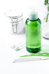 natural organic cosmetics with herbs for baby on white backgroun