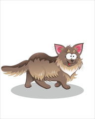 Funny gray Cat with big eyes - vector drawing - isolate white background