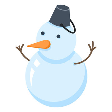 Vector Color Flat Icon - Snowman. Christmas Decoration.