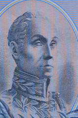 Simon Bolivar image from an old one peso bank note from Colombia