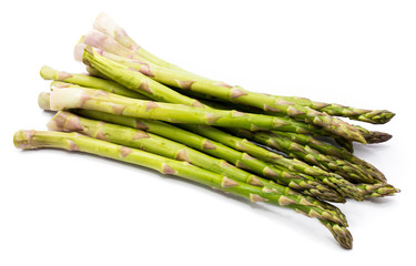 Goup of raw asparagus isolated on white background