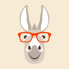 donkey face in glasses vector illustration style flat