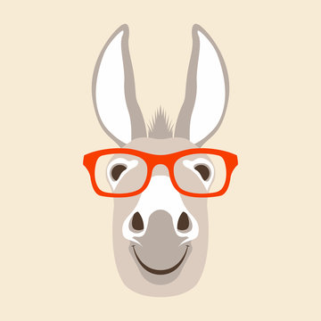 donkey face in glasses vector illustration style flat