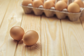 Chicken eggs on a white background. egg tray