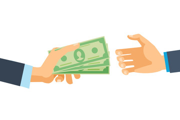 Hands hold money, financial bills. Financial operations, investments and savings.