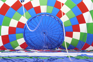 Inside of a hot air balloon as it is inflated for an  flight.