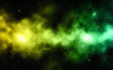 Fototapeta na wymiar Green and Yellow Universe milky way space galaxy with stars and nebula.