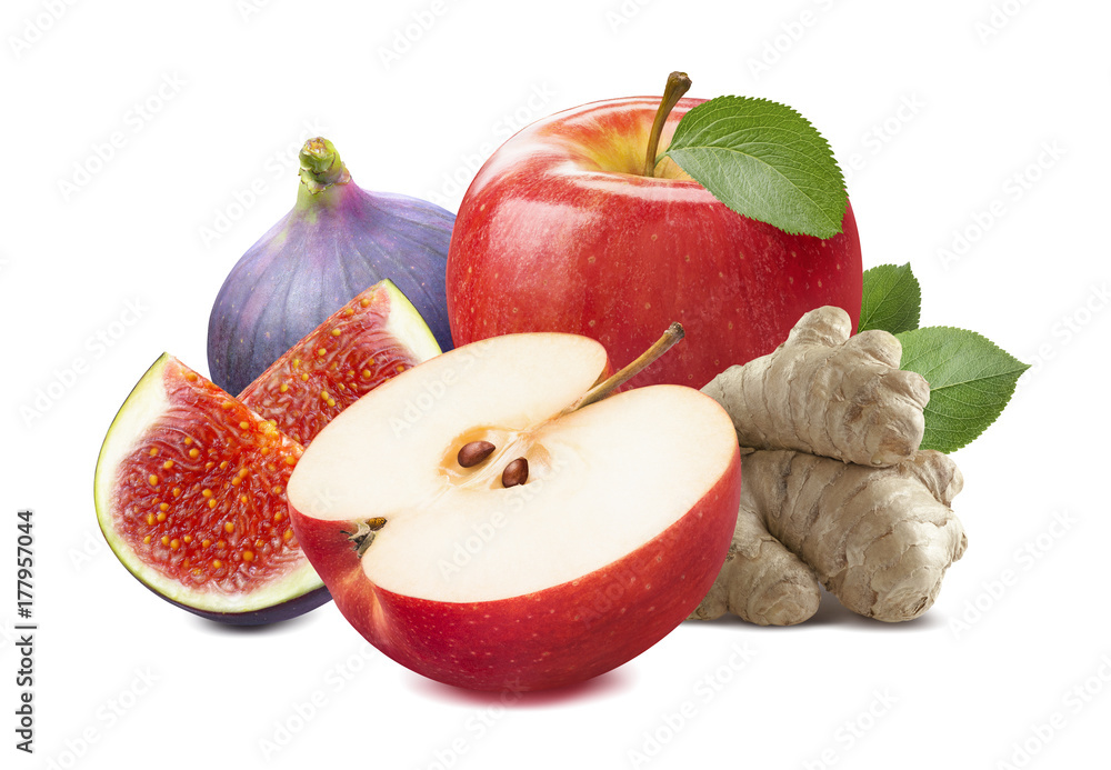 Wall mural apple fig ginger chutney ingredients isolated on white