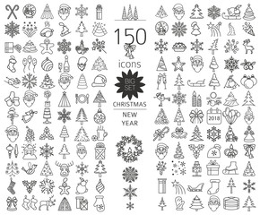 Christmas, New Year holidays icon big set. Flat style collection