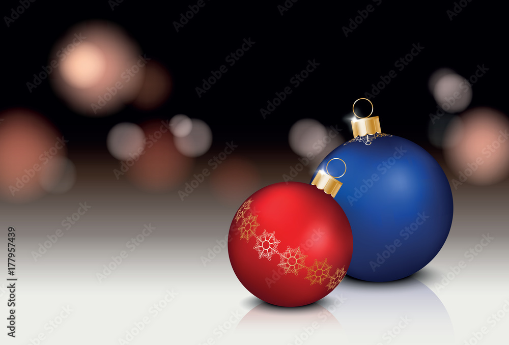 Canvas Prints vector realistic christmas still life with two colorful decorated baubles and space for your text