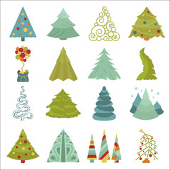 Obraz premium Christmas tree icon set. Flat isolated design. New year winter collection