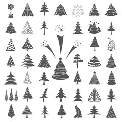 Christmas tree icon set. Flat isolated design. New year winter collection
