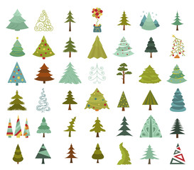 Christmas tree icon set. Flat isolated design. New year winter collection