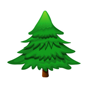 Green cartoon Christmas tree. Stylized green spruce isolated on white background. Christmas template. Vector illustration.