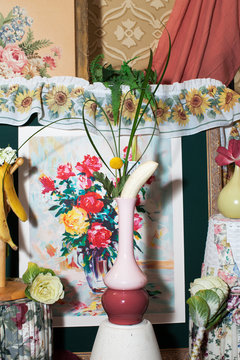 Flower pot against picture frame
