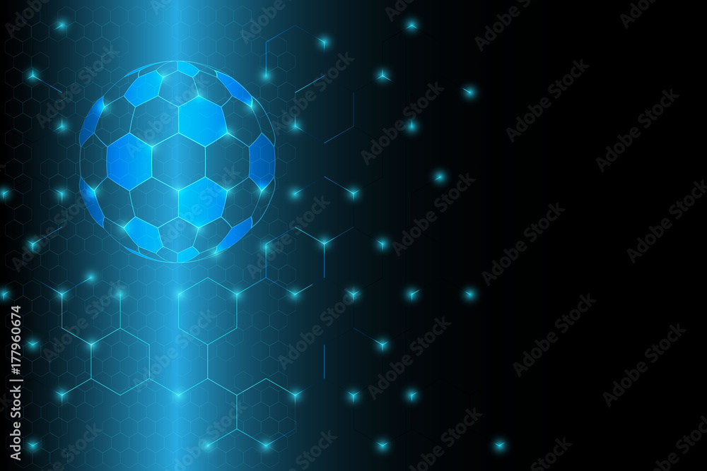 Poster glowing blue ball and hexagonal abstract tech innovation background as technology and future concept