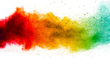 Explosion of color powder on white background.