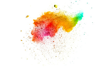 Explosion of color powder on white background.