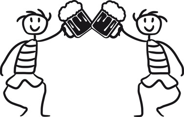 2 freunde team paar duo br&uuml;der spa&szlig; mann m&auml;nnchen bier krug oktoberfest trinken feiern party alkohol flasche