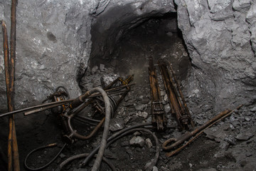 Underground abandoned ore mine shaft tunnel gallery drilling