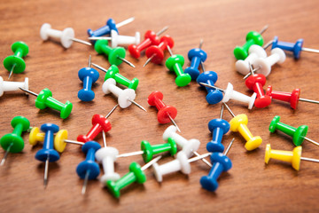 Set of push pins in different colors