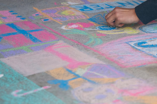 Hand drawing with chalk