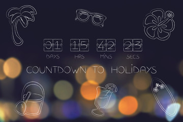 countdown timer surrounded by vacation objects