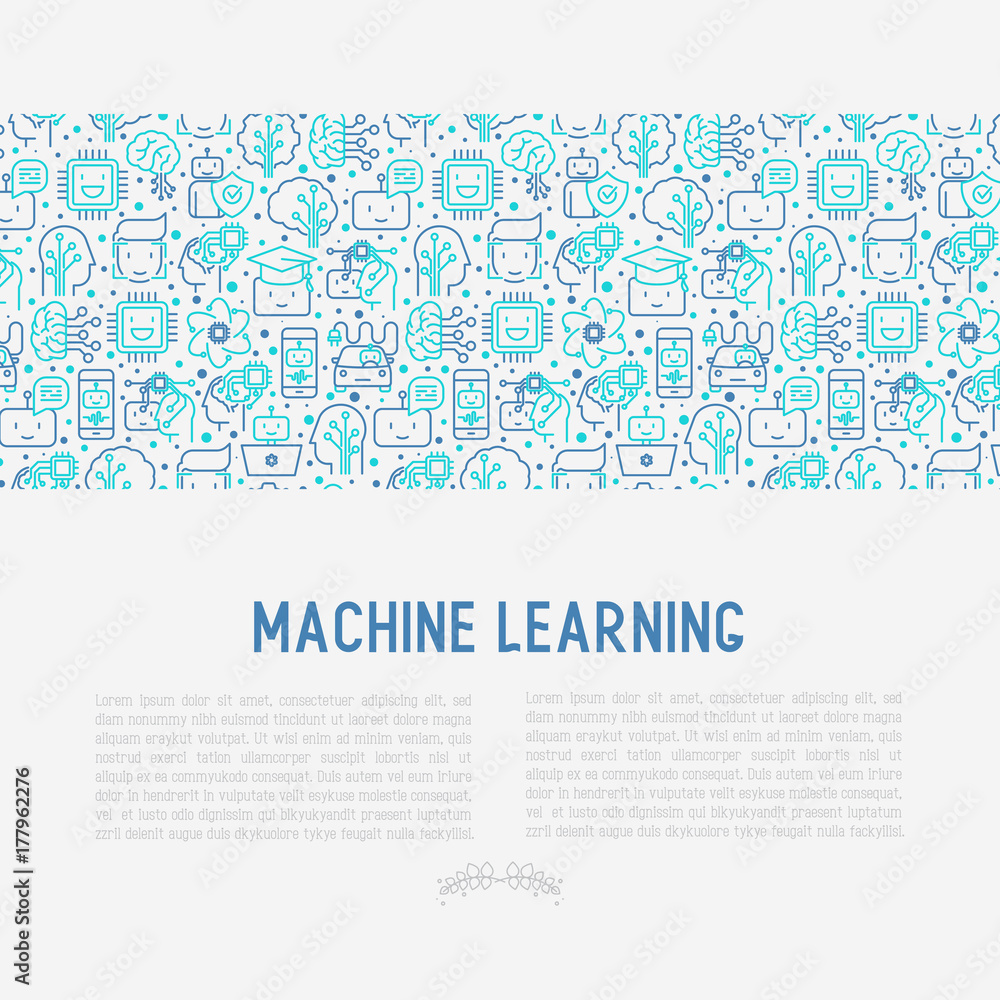 Aufkleber machine learning and artificial intelligence concept with thin line icons. vector illustration for b