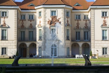 Decorative facade of Baroque style Bielinski Palace in Otwock Wielki (near Warsaw) seen from a...
