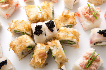 Japanese sushi rolls,maki on white background