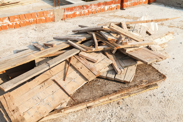 Construction waste on the roof of the house under construction