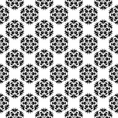Black floral seamless design on white background