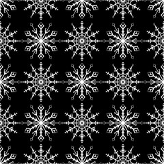 Snowflakes seamless pattern. Black and white background