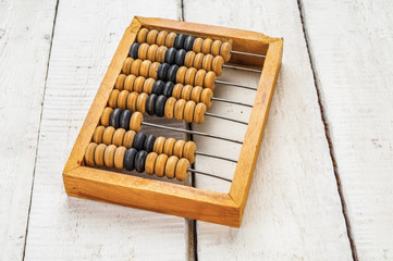 Old vintage abacus on wooden background